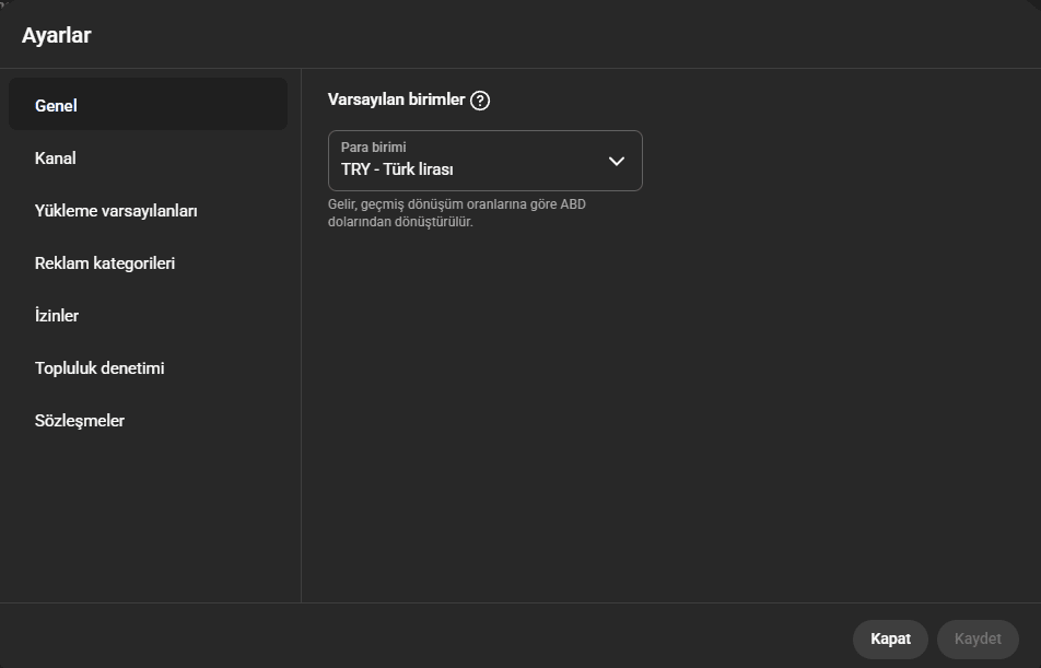 Youtube para birimi değiştirme
